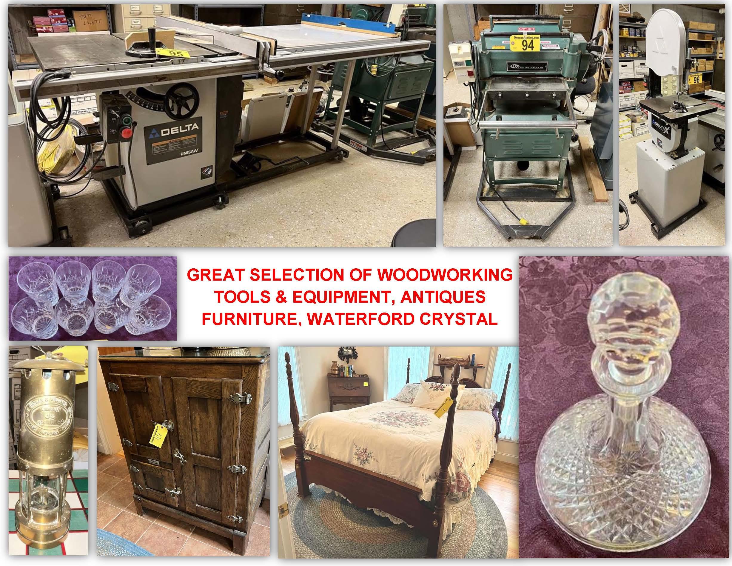 PUBLIC TIMED ONLINE AUCTION WOODWORKING, WATERFORD CRYSTAL, FURNITURE Auction