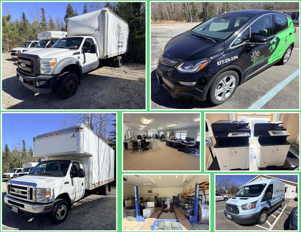 BOX TRUCKS, CARS, VANS, EV'S, INSULATION BLOWERS, GARAGE EQUIPMENT, TOOLS, OFFICE FURNITURE Auction