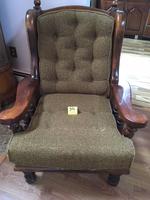 WOODEN CUSHIONED CHAIR Auction Photo