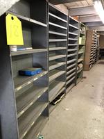 8 SECTIONS OF METAL PARTS SHELVING, 36'W X 84