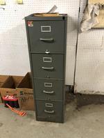 1 LOT: WORK TABLE, WOODEN DESK, (2) 4-DRAWER FILE CABINETS Auction Photo