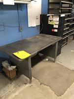1 LOT: WORK TABLE, WOODEN DESK, (2) 4-DRAWER FILE CABINETS Auction Photo
