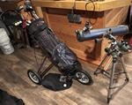 GOLF CLUBS, CART, TELESCOPE Auction Photo