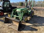 JOHN DEERE 855 COMPACT TRACTOR, LOADER, MOWER DECK Auction Photo